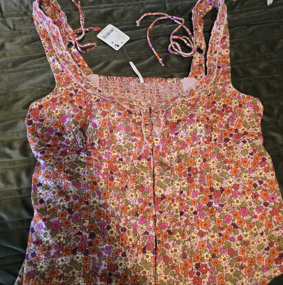 Floral Pink and Orange FREE PEOPLE TANK